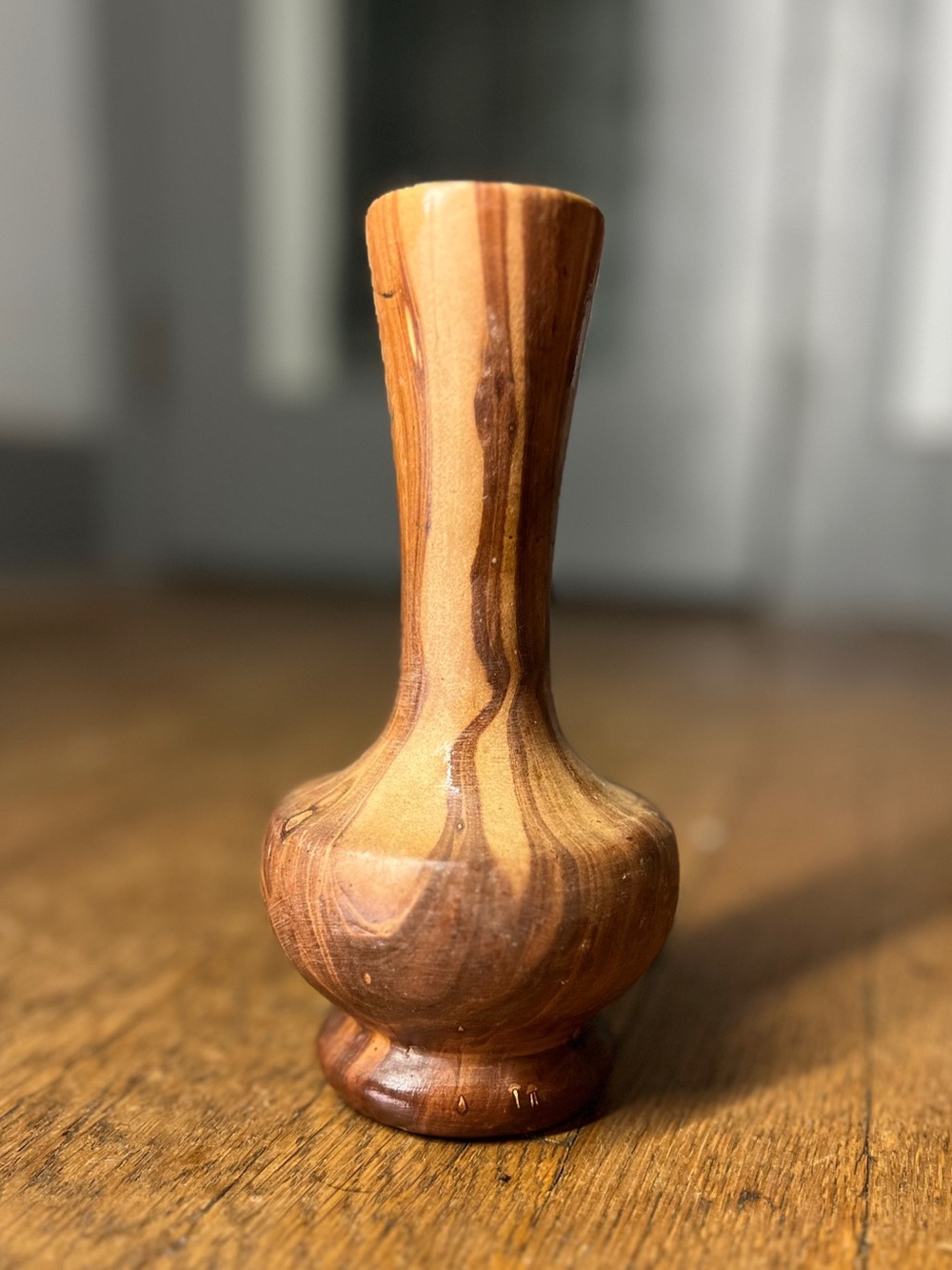 Vintage Brown Wood Decorative Bud Vase